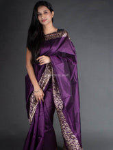 Flosive traditional golden zari work  violet soft banarasi saree
